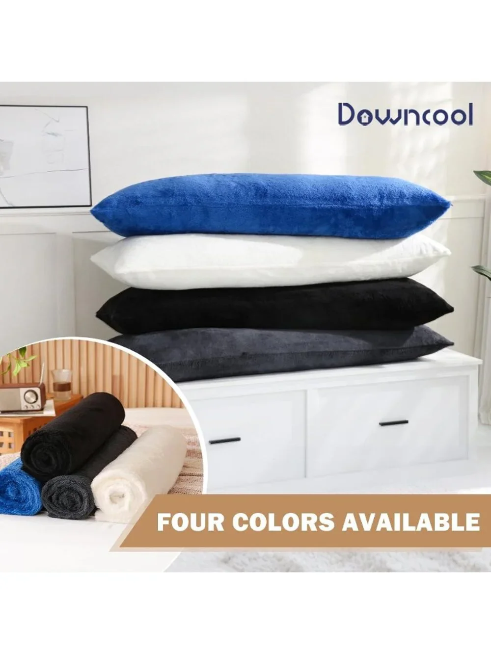 〽️Large Body Pillow Insert Faux Fur Cover Fluffy Long Bed Pillow Blue 20x54Inch